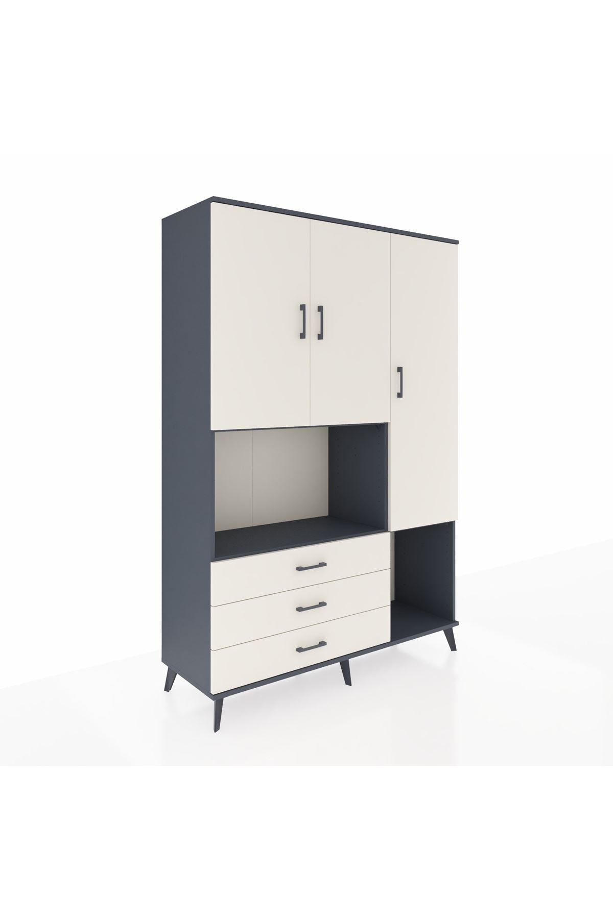 Hyperion Dolap 6 Raflı 3 Çekmeceli 3 Kapaklı 132x44x195 Antrasit-Aytaşı/Aytaşı