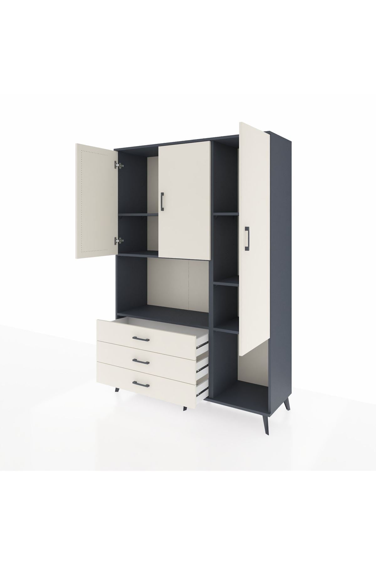 Hyperion Dolap 6 Raflı 3 Çekmeceli 3 Kapaklı 132x44x195 Antrasit-Aytaşı/Aytaşı