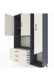 Hyperion Dolap 6 Raflı 3 Çekmeceli 3 Kapaklı 132x44x195 Antrasit-Aytaşı/Aytaşı