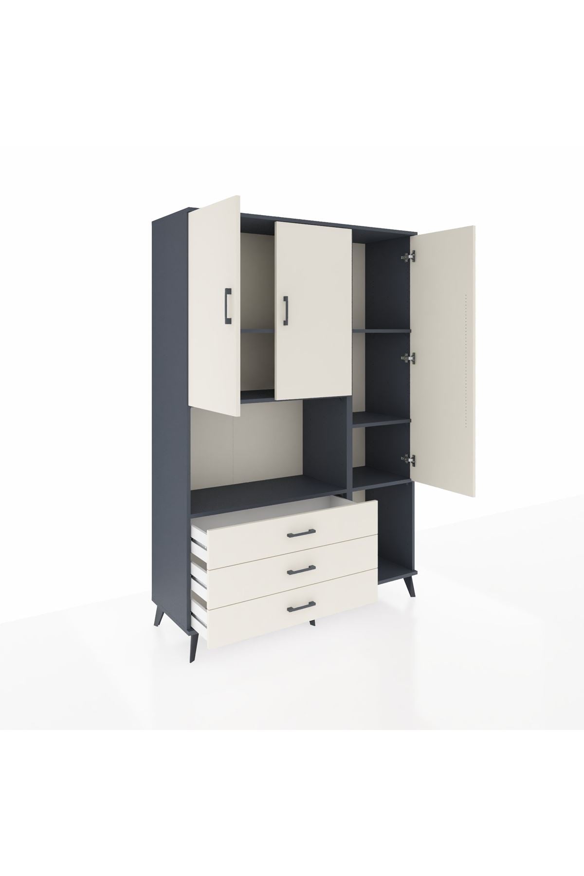 Hyperion Dolap 6 Raflı 3 Çekmeceli 3 Kapaklı 132x44x195 Antrasit-Aytaşı/Aytaşı