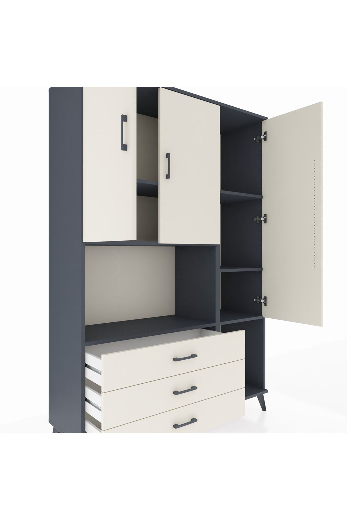 Hyperion Dolap 6 Raflı 3 Çekmeceli 3 Kapaklı 132x44x195 Antrasit-Aytaşı/Aytaşı