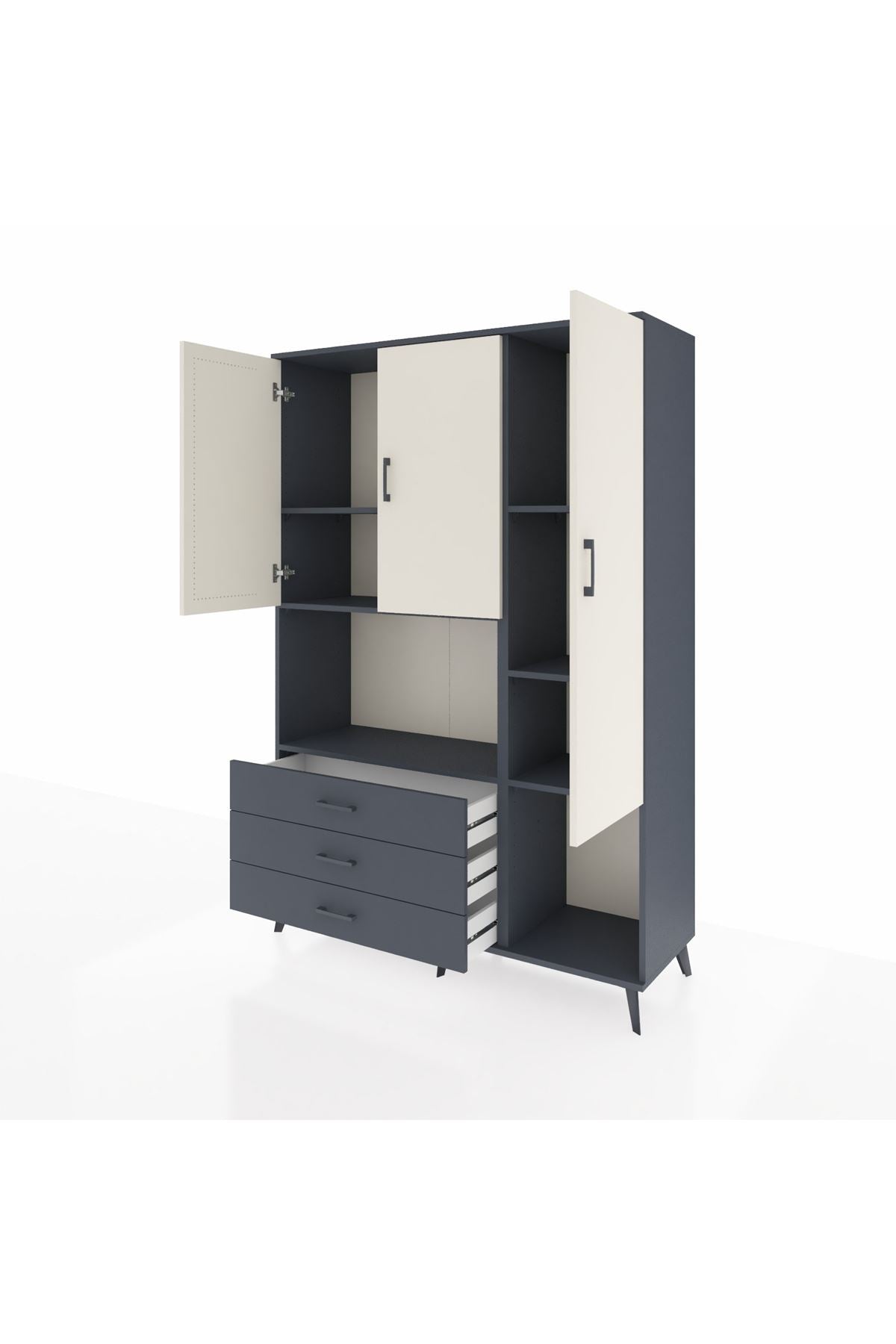 Hyperion Dolap 6 Raflı 3 Çekmeceli 3 Kapaklı 132x44x195 Antrasit-Aytaşı/Antrasit