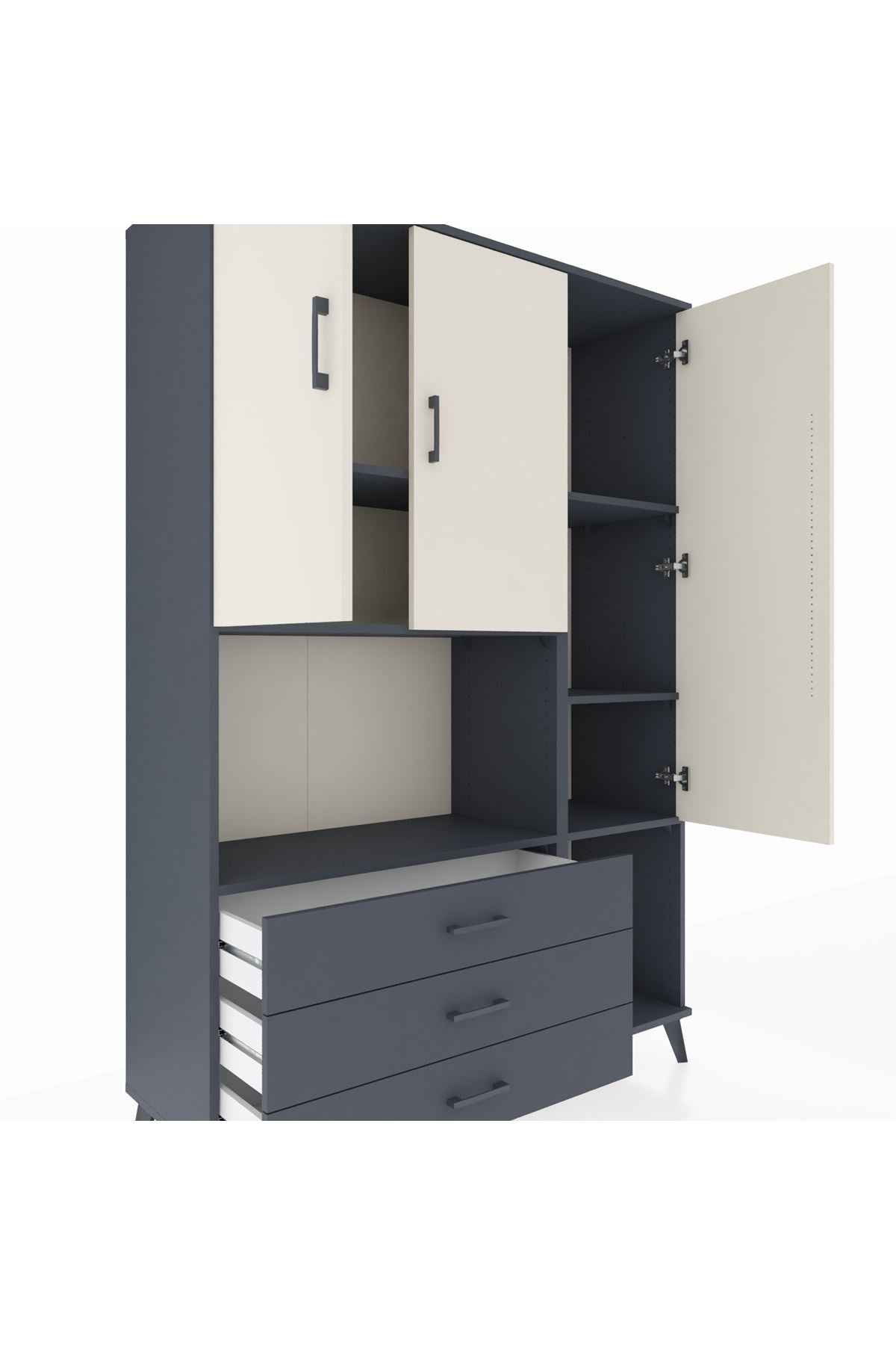 Hyperion Dolap 6 Raflı 3 Çekmeceli 3 Kapaklı 132x44x195 Antrasit-Aytaşı/Antrasit