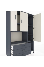 Hyperion Dolap 6 Raflı 3 Çekmeceli 3 Kapaklı 132x44x195 Antrasit-Aytaşı/Antrasit