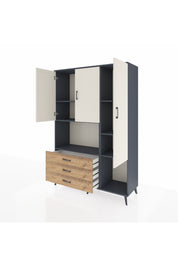 Hyperion Dolap 6 Raflı 3 Çekmeceli 3 Kapaklı 132x44x195 Antrasit-Aytaşı/Çam