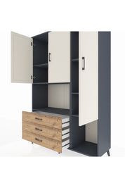 Hyperion Dolap 6 Raflı 3 Çekmeceli 3 Kapaklı 132x44x195 Antrasit-Aytaşı/Çam