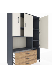 Hyperion Dolap 6 Raflı 3 Çekmeceli 3 Kapaklı 132x44x195 Antrasit-Aytaşı/Çam