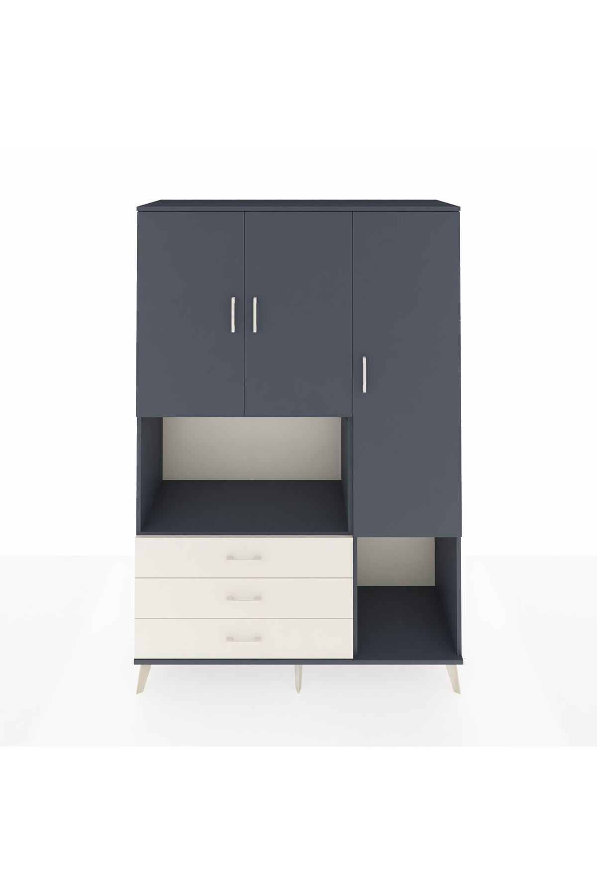 Hyperion Dolap 6 Raflı 3 Çekmeceli 3 Kapaklı 132x44x195 Antrasit-Antrasit/Aytaşı