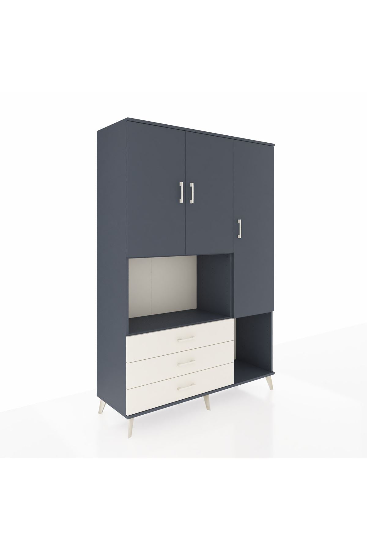 Hyperion Dolap 6 Raflı 3 Çekmeceli 3 Kapaklı 132x44x195 Antrasit-Antrasit/Aytaşı