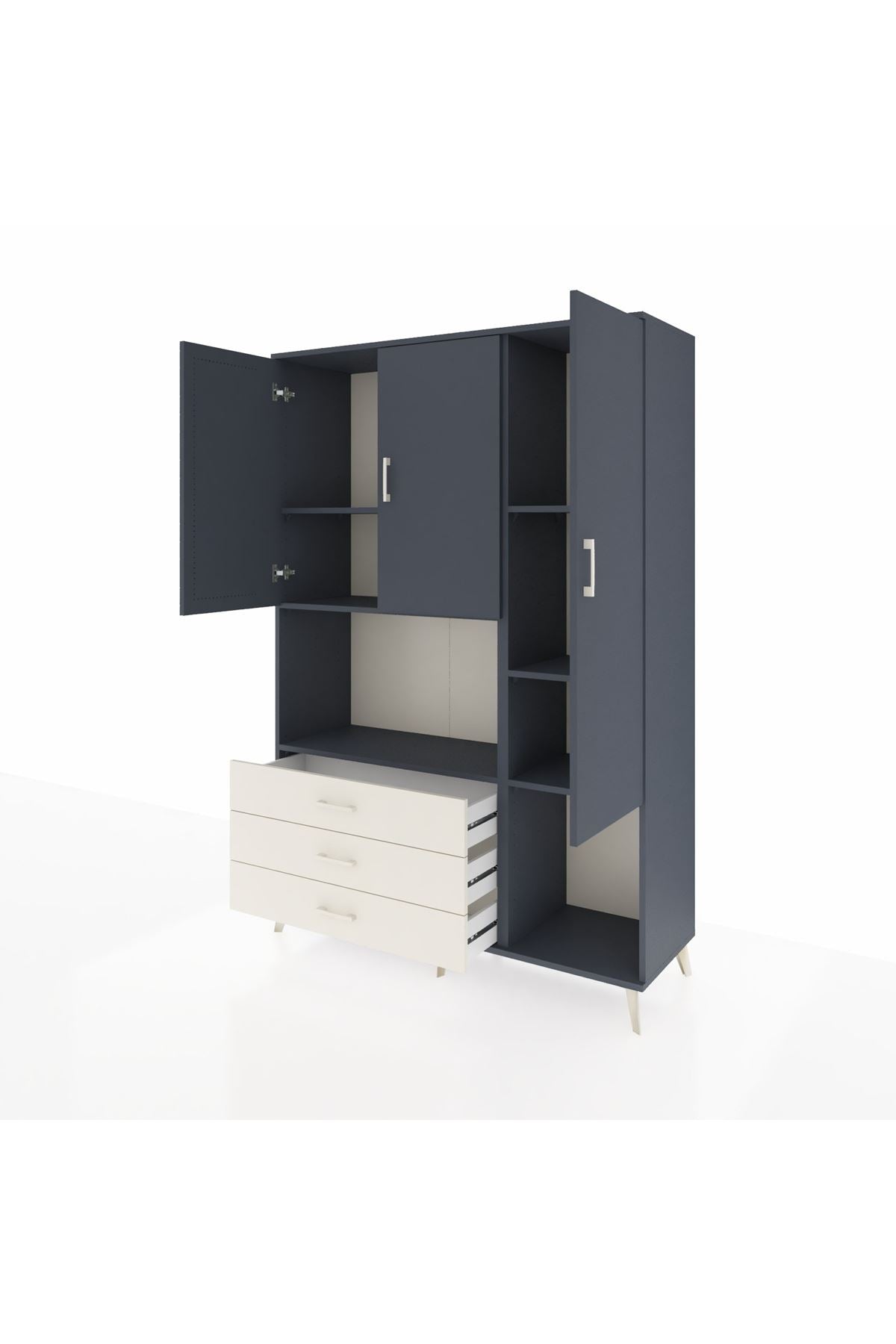 Hyperion Dolap 6 Raflı 3 Çekmeceli 3 Kapaklı 132x44x195 Antrasit-Antrasit/Aytaşı