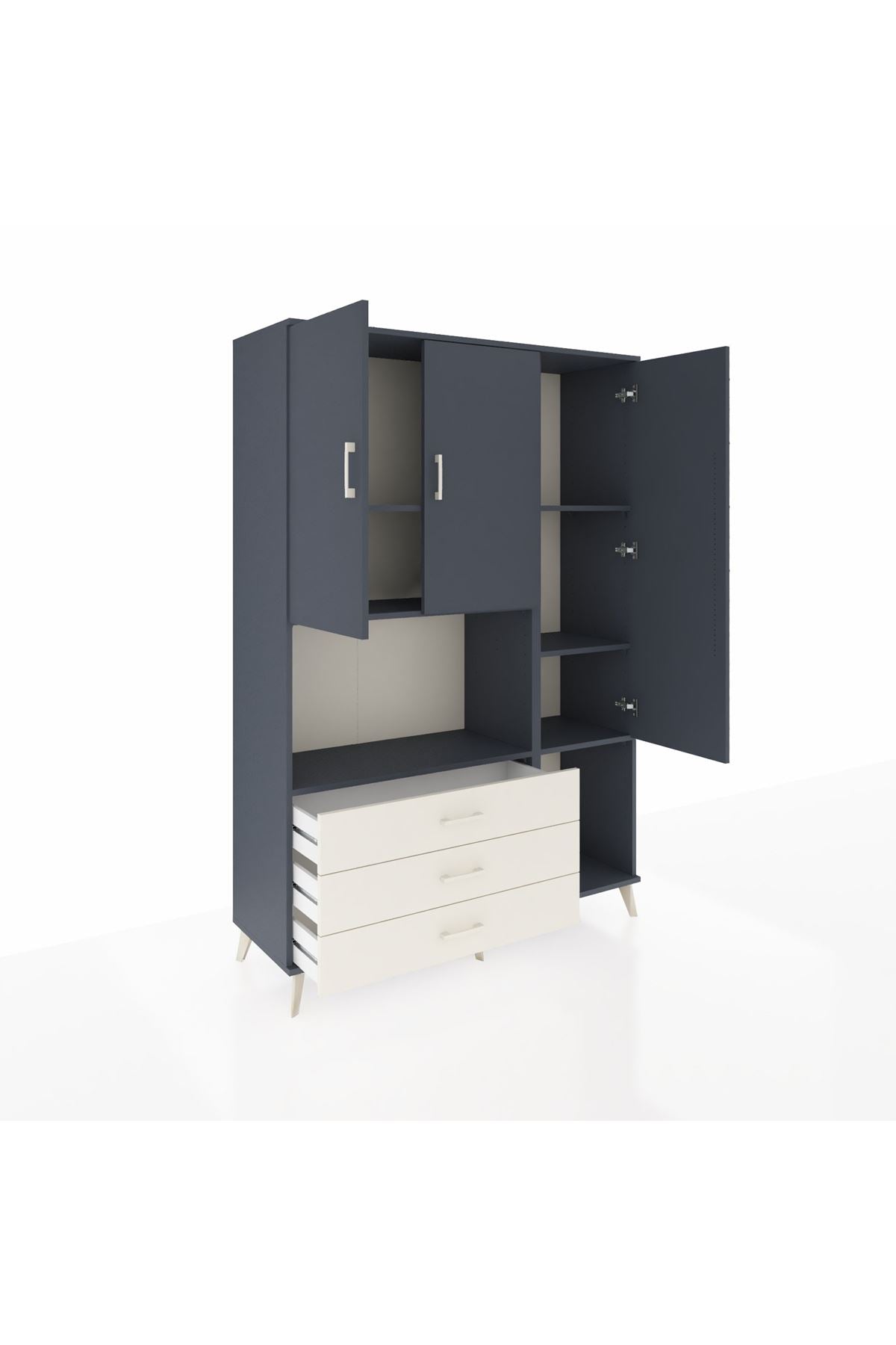 Hyperion Dolap 6 Raflı 3 Çekmeceli 3 Kapaklı 132x44x195 Antrasit-Antrasit/Aytaşı