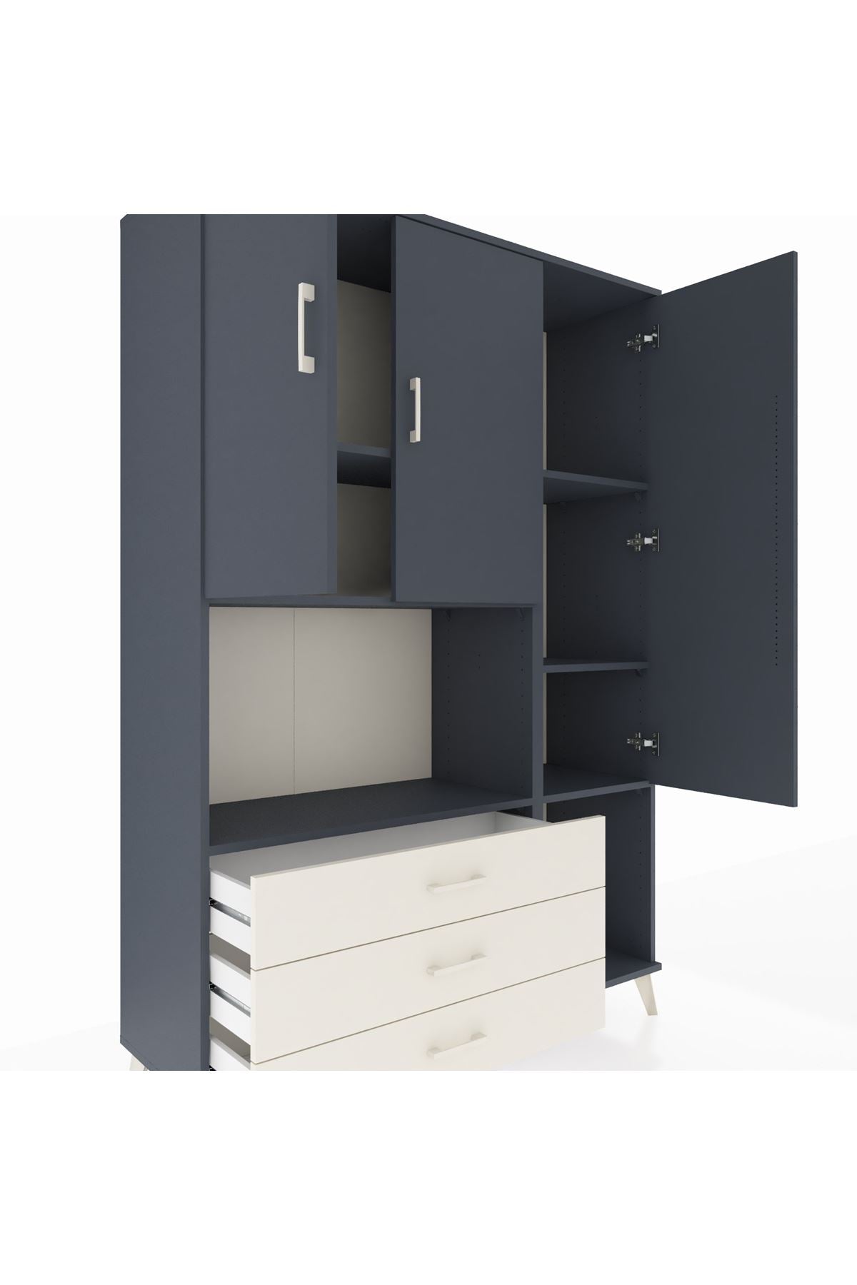 Hyperion Dolap 6 Raflı 3 Çekmeceli 3 Kapaklı 132x44x195 Antrasit-Antrasit/Aytaşı