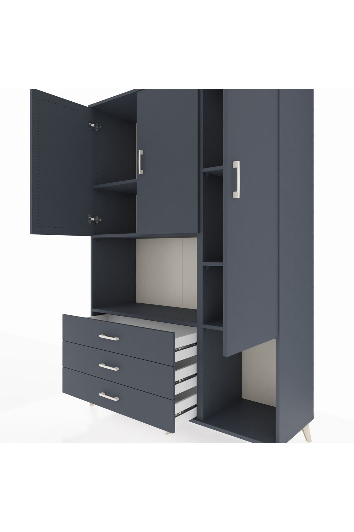 Hyperion Dolap 6 Raflı 3 Çekmeceli 3 Kapaklı 132x44x195 Antrasit-Antrasit/Antrasit