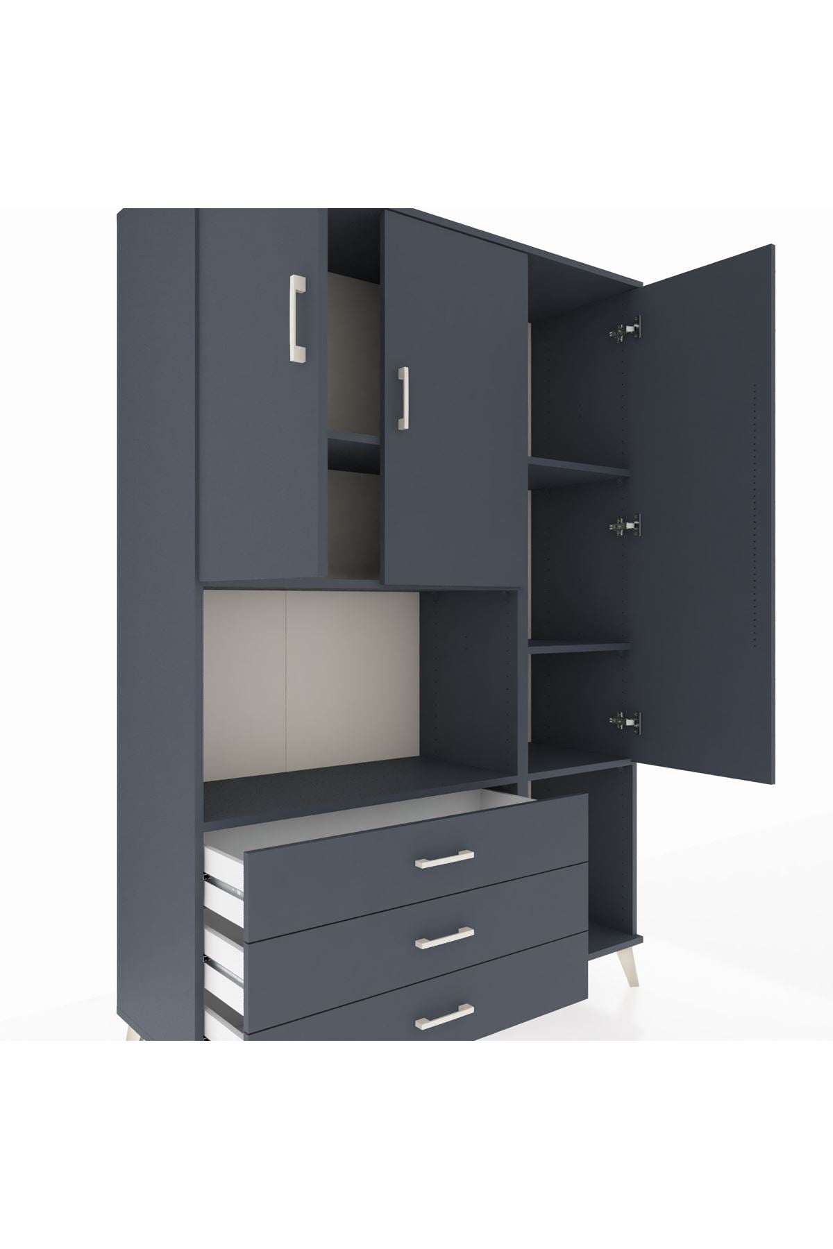 Hyperion Dolap 6 Raflı 3 Çekmeceli 3 Kapaklı 132x44x195 Antrasit-Antrasit/Antrasit