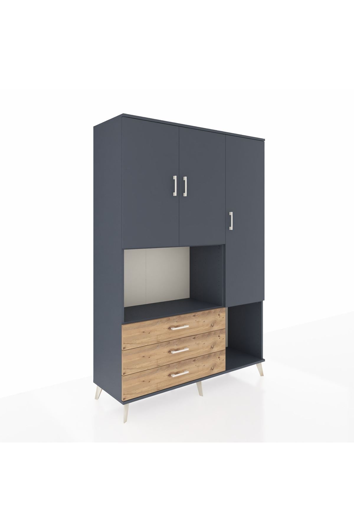 Hyperion Dolap 6 Raflı 3 Çekmeceli 3 Kapaklı 132x44x195 Antrasit-Antrasit/Çam