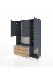 Hyperion Dolap 6 Raflı 3 Çekmeceli 3 Kapaklı 132x44x195 Antrasit-Antrasit/Çam