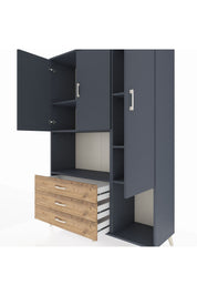 Hyperion Dolap 6 Raflı 3 Çekmeceli 3 Kapaklı 132x44x195 Antrasit-Antrasit/Çam