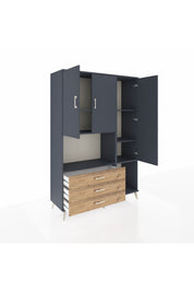 Hyperion Dolap 6 Raflı 3 Çekmeceli 3 Kapaklı 132x44x195 Antrasit-Antrasit/Çam