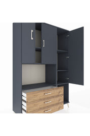 Hyperion Dolap 6 Raflı 3 Çekmeceli 3 Kapaklı 132x44x195 Antrasit-Antrasit/Çam