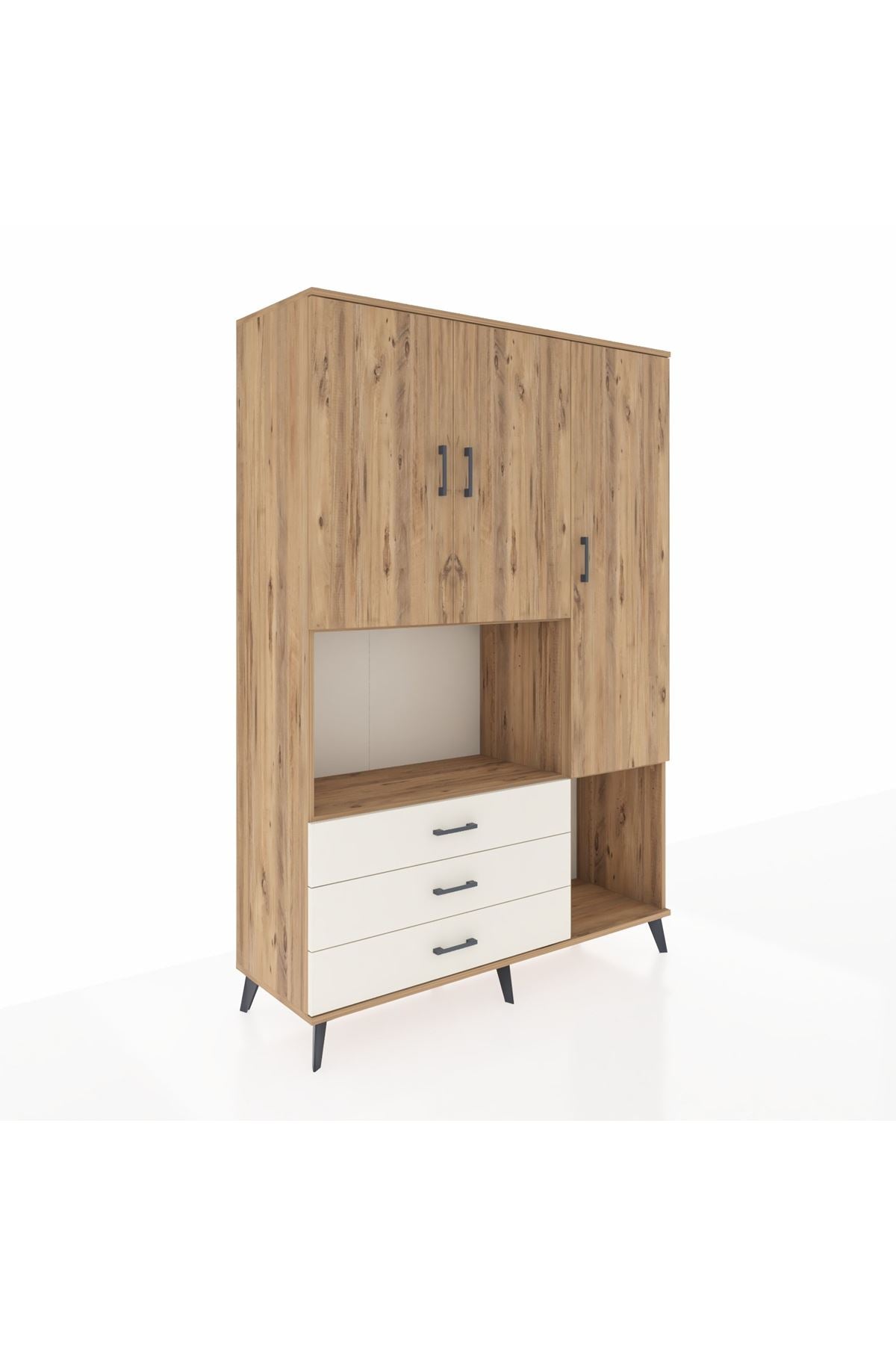 Hyperion Dolap 6 Raflı 3 Çekmeceli 3 Kapaklı 132x44x195 Çam-Çam/Aytaşı