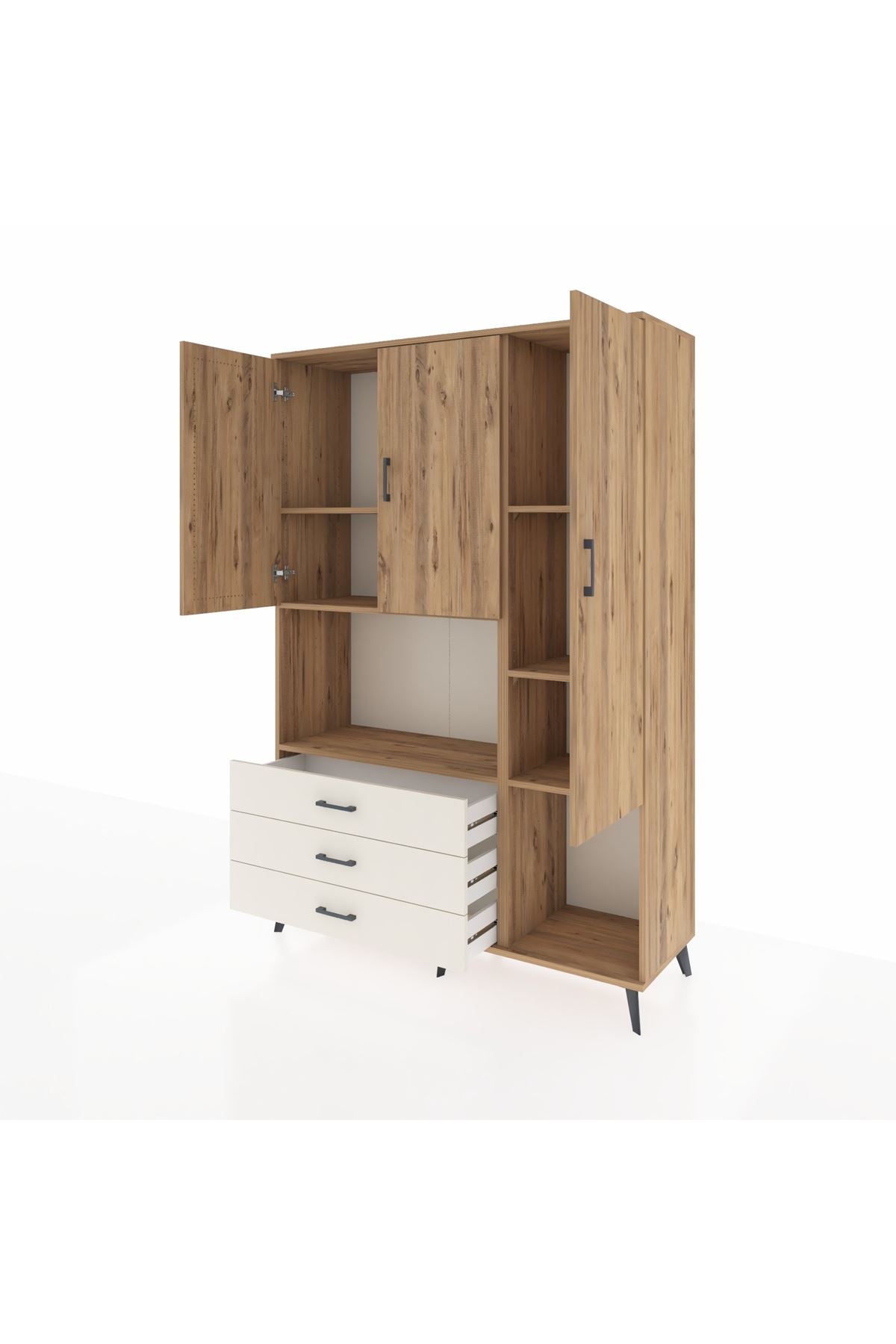 Hyperion Dolap 6 Raflı 3 Çekmeceli 3 Kapaklı 132x44x195 Çam-Çam/Aytaşı