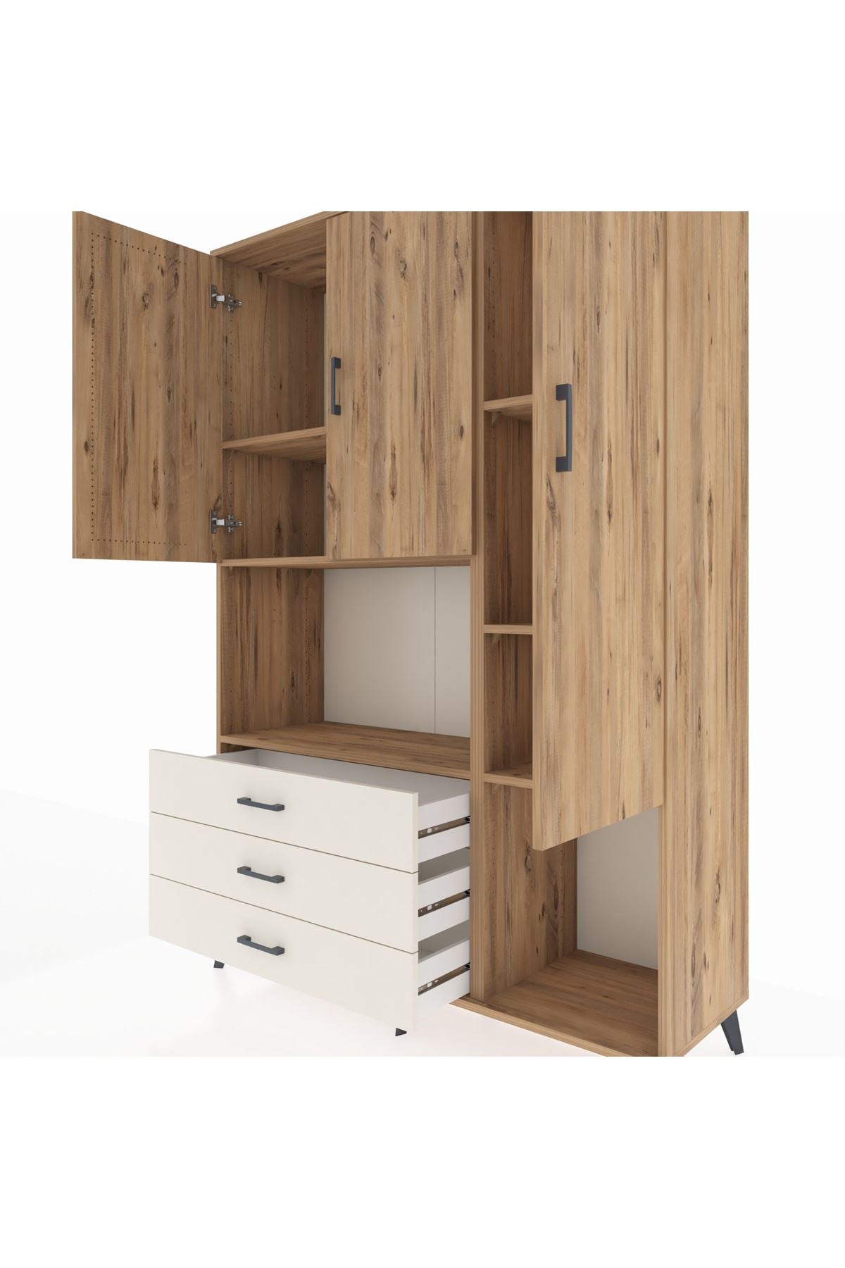 Hyperion Dolap 6 Raflı 3 Çekmeceli 3 Kapaklı 132x44x195 Çam-Çam/Aytaşı