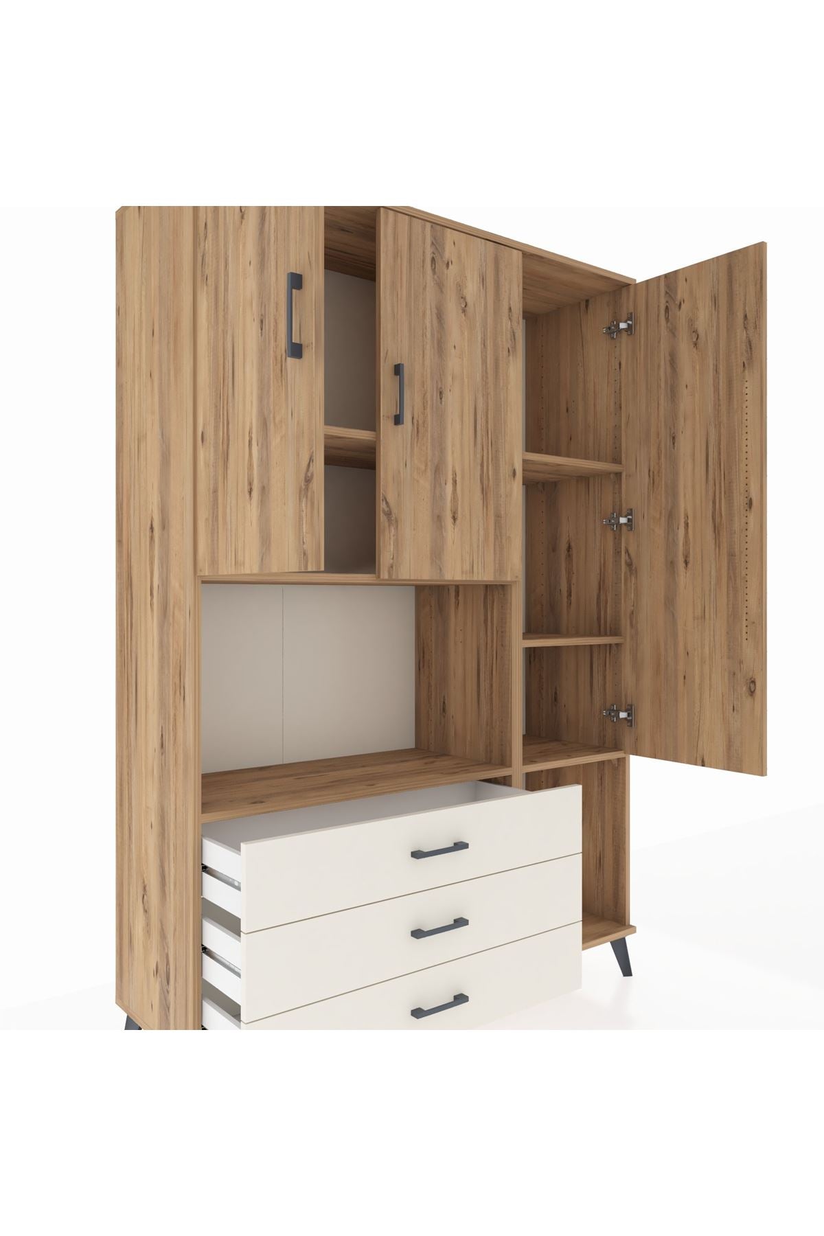 Hyperion Dolap 6 Raflı 3 Çekmeceli 3 Kapaklı 132x44x195 Çam-Çam/Aytaşı