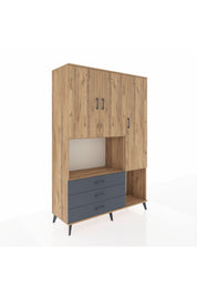Hyperion Dolap 6 Raflı 3 Çekmeceli 3 Kapaklı 132x44x195 Çam-Çam/Antrasit