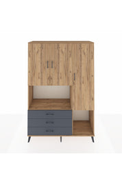Hyperion Dolap 6 Raflı 3 Çekmeceli 3 Kapaklı 132x44x195 Çam-Çam/Antrasit