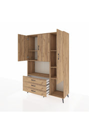 Hyperion Dolap 6 Raflı 3 Çekmeceli 3 Kapaklı 132x44x195 Çam-Çam/Çam