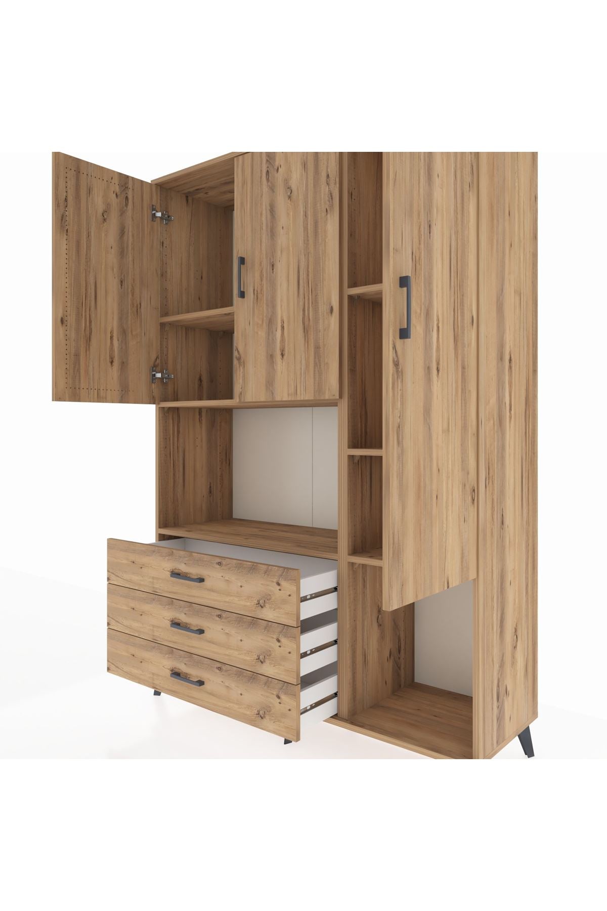 Hyperion Dolap 6 Raflı 3 Çekmeceli 3 Kapaklı 132x44x195 Çam-Çam/Çam