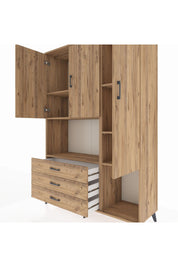 Hyperion Dolap 6 Raflı 3 Çekmeceli 3 Kapaklı 132x44x195 Çam-Çam/Çam