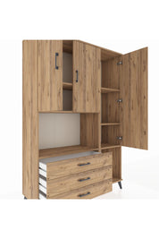 Hyperion Dolap 6 Raflı 3 Çekmeceli 3 Kapaklı 132x44x195 Çam-Çam/Çam