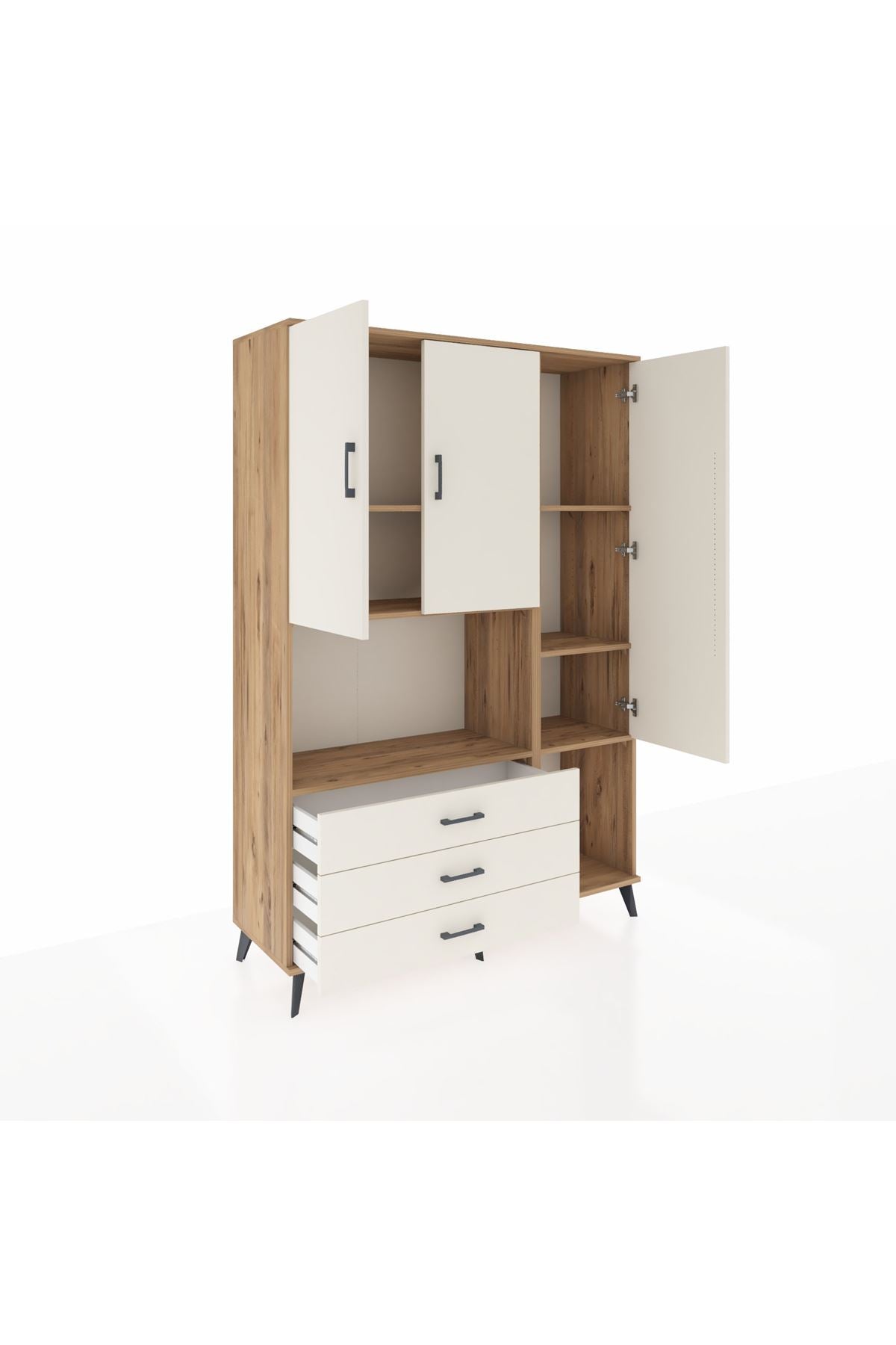 Hyperion Dolap 6 Raflı 3 Çekmeceli 3 Kapaklı 132x44x195 Çam-Aytaşı/Aytaşı