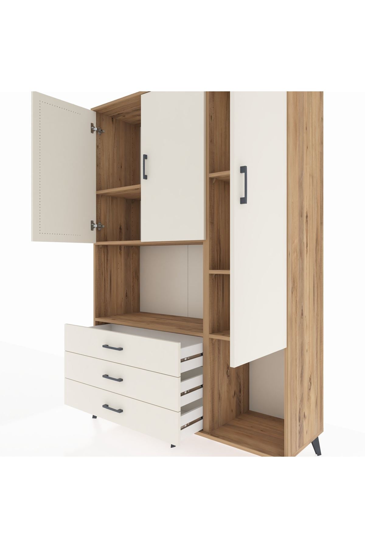 Hyperion Dolap 6 Raflı 3 Çekmeceli 3 Kapaklı 132x44x195 Çam-Aytaşı/Aytaşı
