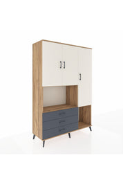 Hyperion Dolap 6 Raflı 3 Çekmeceli 3 Kapaklı 132x44x195 Çam-Aytaşı/Antrasit