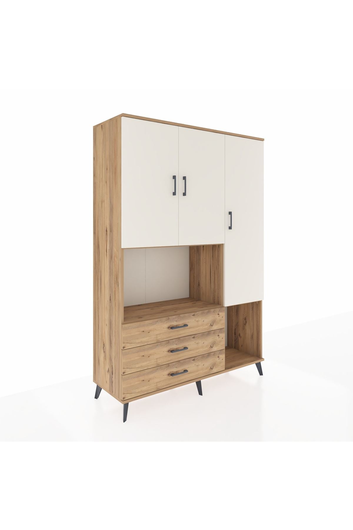 Hyperion Dolap 6 Raflı 3 Çekmeceli 3 Kapaklı 132x44x195 Çam-Aytaşı/Çam