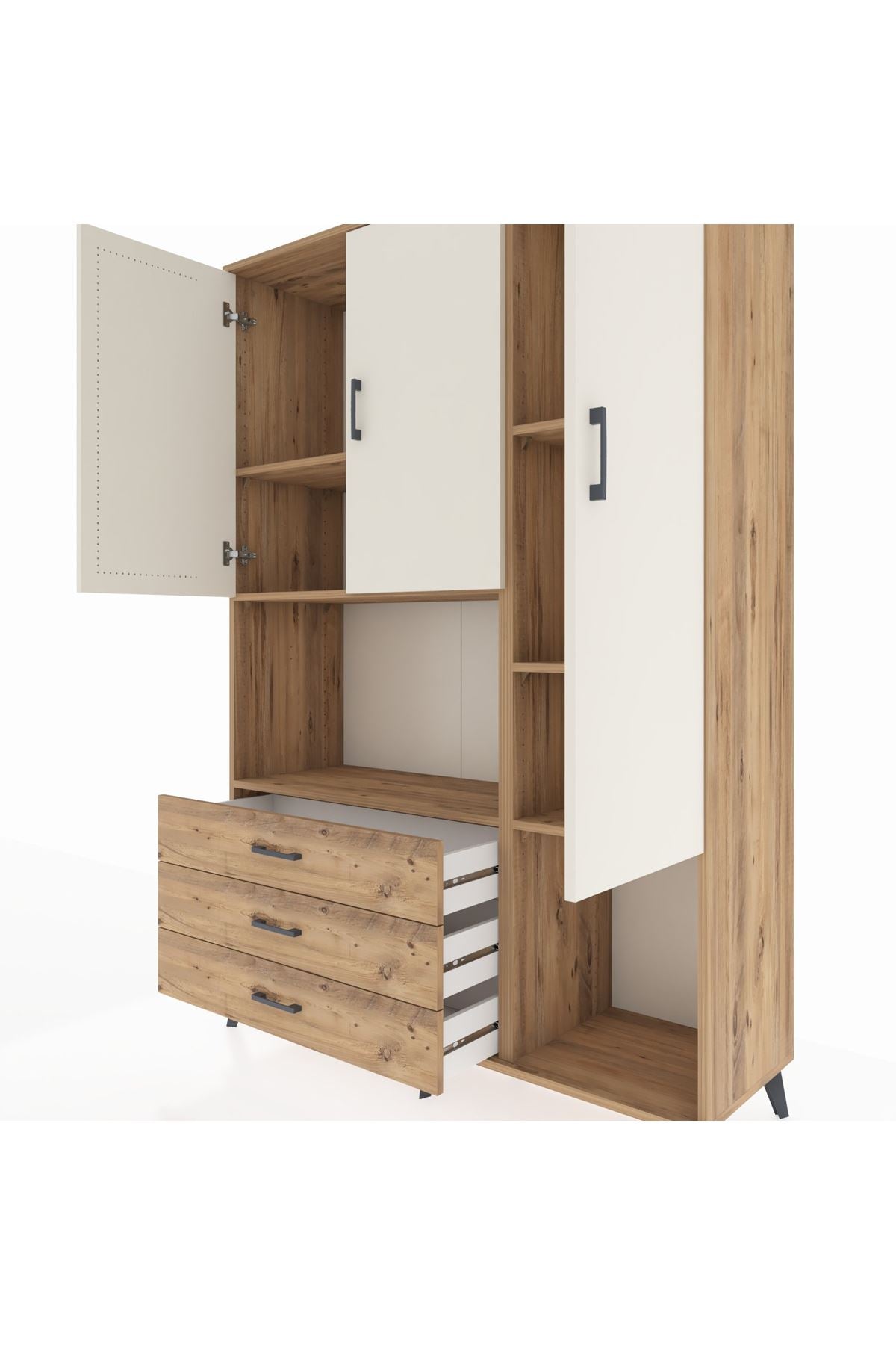 Hyperion Dolap 6 Raflı 3 Çekmeceli 3 Kapaklı 132x44x195 Çam-Aytaşı/Çam