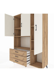 Hyperion Dolap 6 Raflı 3 Çekmeceli 3 Kapaklı 132x44x195 Çam-Aytaşı/Çam