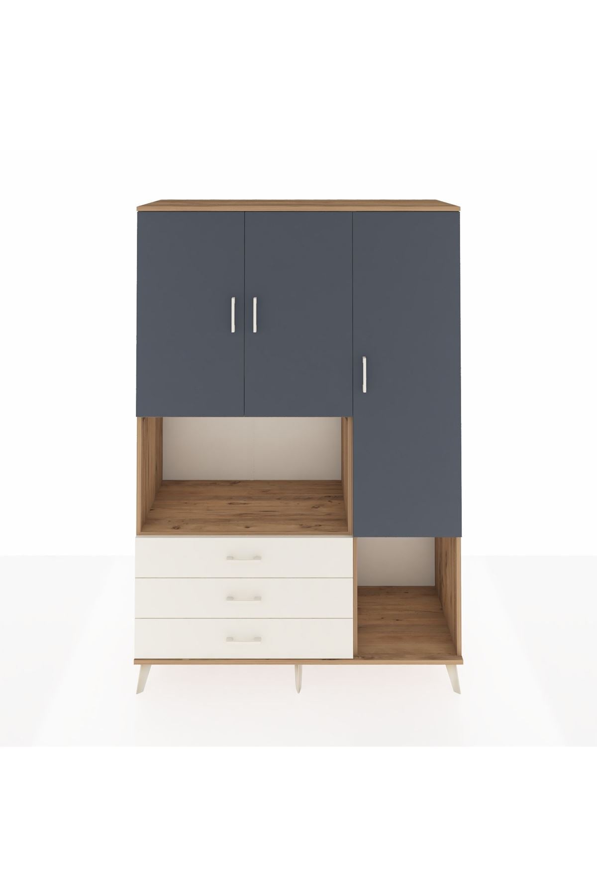 Hyperion Dolap 6 Raflı 3 Çekmeceli 3 Kapaklı 132x44x195 Çam-Antrasit/Aytaşı