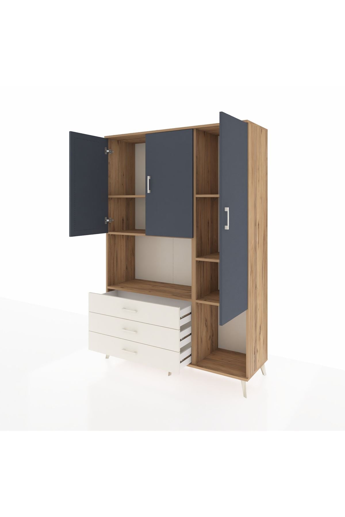 Hyperion Dolap 6 Raflı 3 Çekmeceli 3 Kapaklı 132x44x195 Çam-Antrasit/Aytaşı