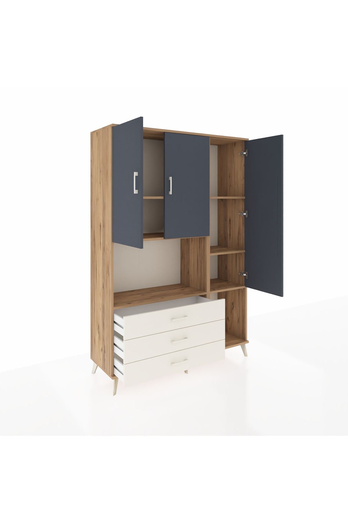 Hyperion Dolap 6 Raflı 3 Çekmeceli 3 Kapaklı 132x44x195 Çam-Antrasit/Aytaşı