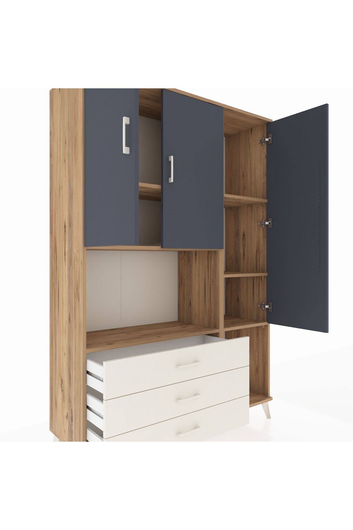 Hyperion Dolap 6 Raflı 3 Çekmeceli 3 Kapaklı 132x44x195 Çam-Antrasit/Aytaşı