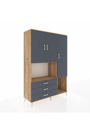 Hyperion Dolap 6 Raflı 3 Çekmeceli 3 Kapaklı 132x44x195 Çam-Antrasit/Antrasit
