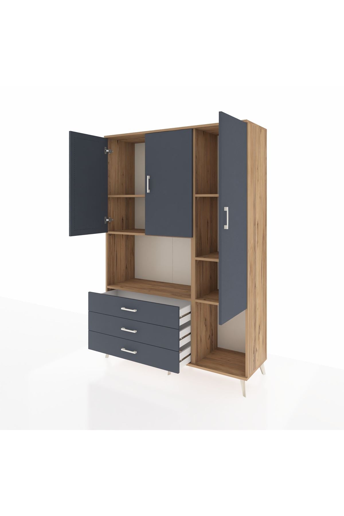 Hyperion Dolap 6 Raflı 3 Çekmeceli 3 Kapaklı 132x44x195 Çam-Antrasit/Antrasit