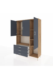 Hyperion Dolap 6 Raflı 3 Çekmeceli 3 Kapaklı 132x44x195 Çam-Antrasit/Antrasit