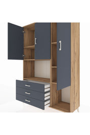 Hyperion Dolap 6 Raflı 3 Çekmeceli 3 Kapaklı 132x44x195 Çam-Antrasit/Antrasit