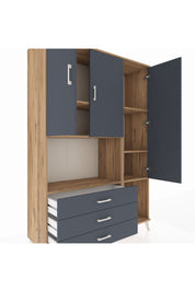Hyperion Dolap 6 Raflı 3 Çekmeceli 3 Kapaklı 132x44x195 Çam-Antrasit/Antrasit