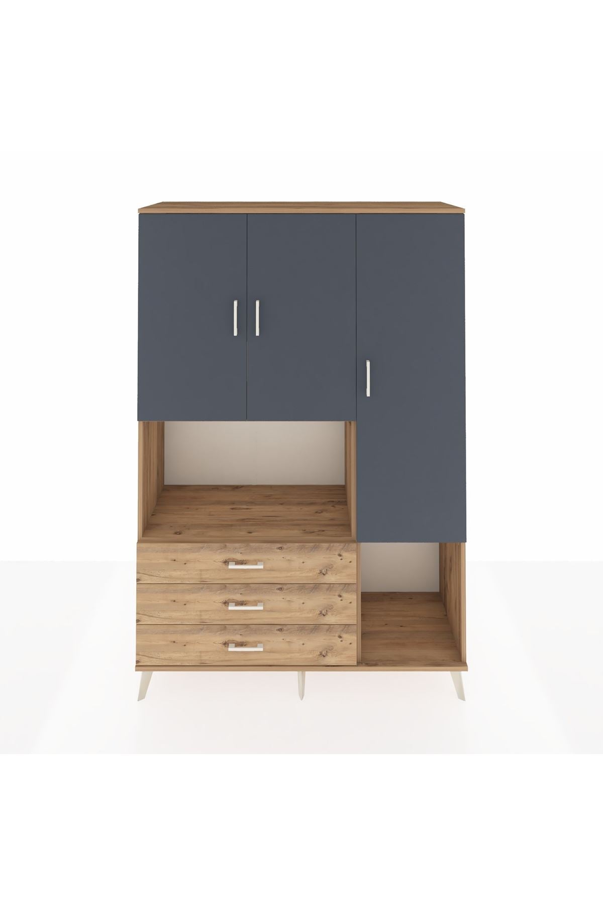 Hyperion Dolap 6 Raflı 3 Çekmeceli 3 Kapaklı 132x44x195 Çam-Antrasit/Çam