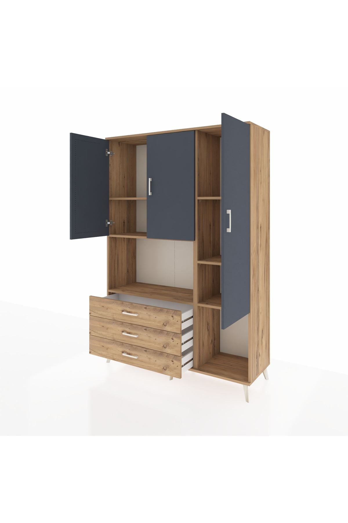 Hyperion Dolap 6 Raflı 3 Çekmeceli 3 Kapaklı 132x44x195 Çam-Antrasit/Çam